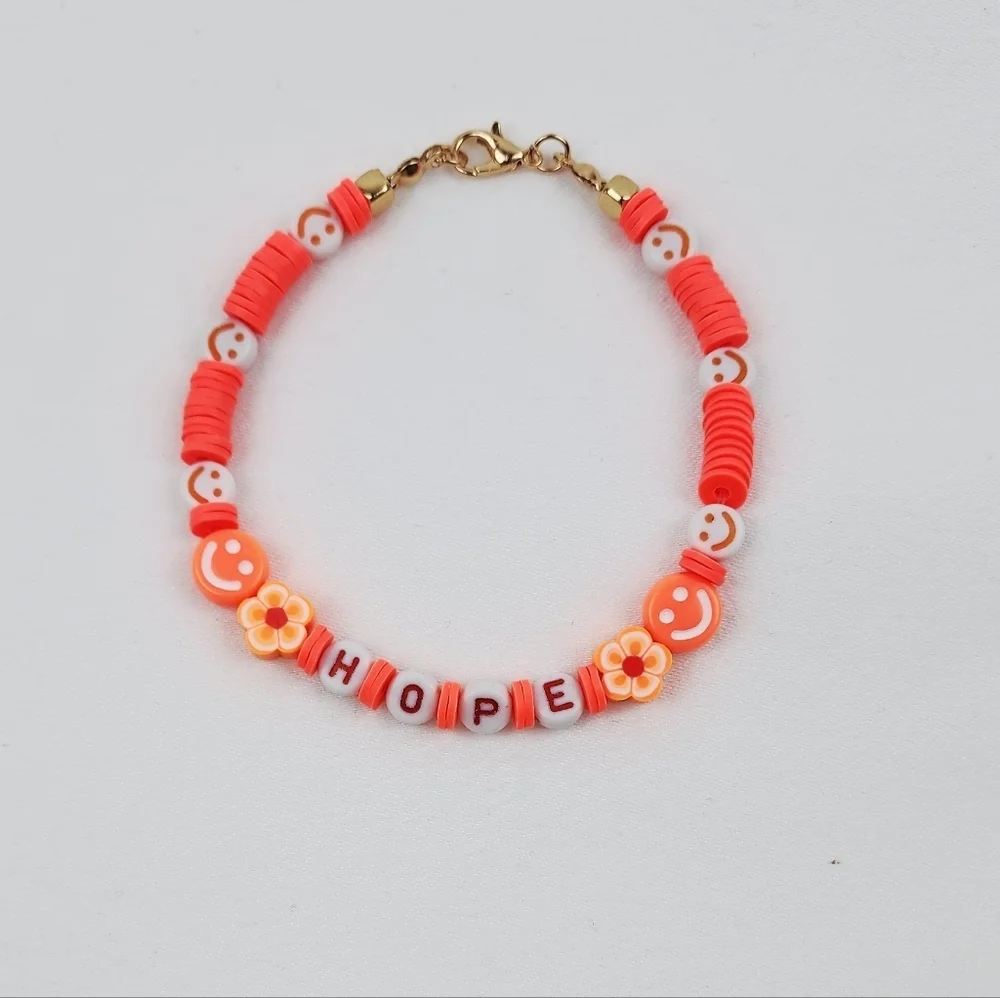 Handmade Word Hope Smiley Face Flower Orange  Bracelet